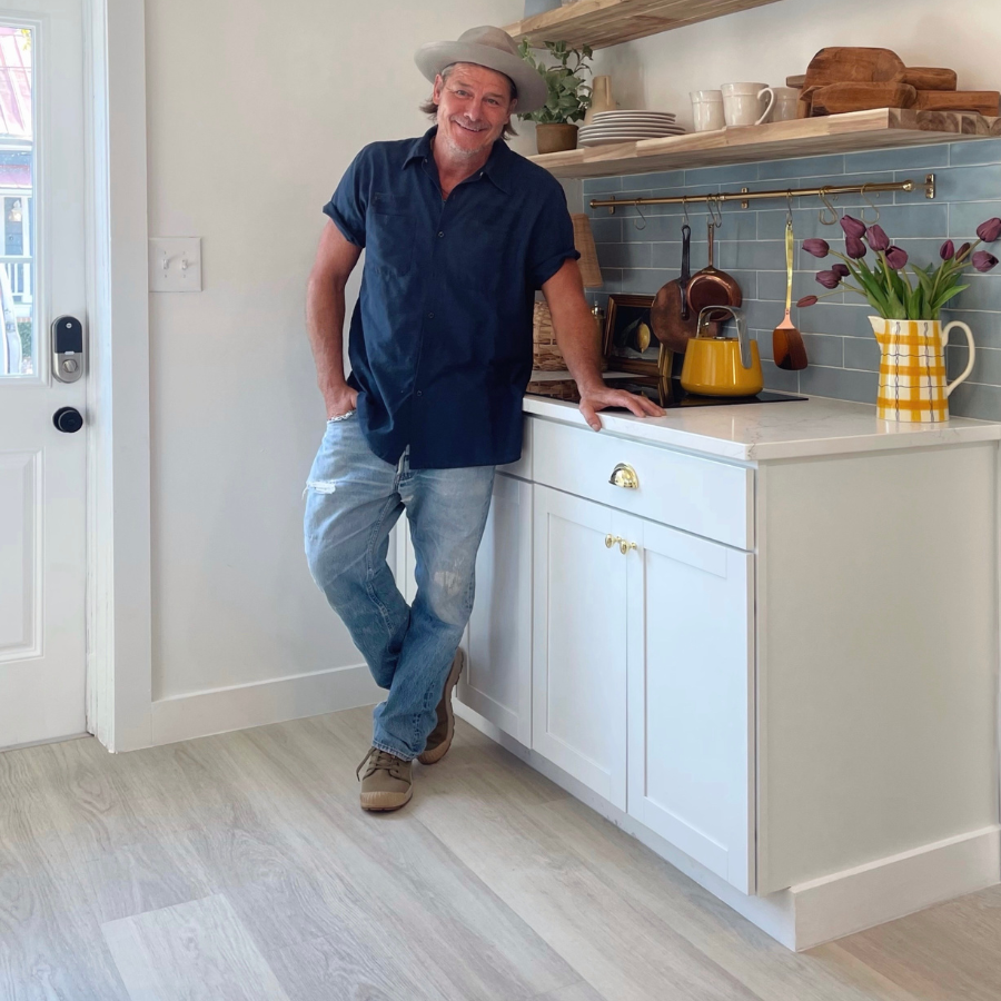 Ty in the quaint cottage where he used Ivory Brushed Oak RKP8217