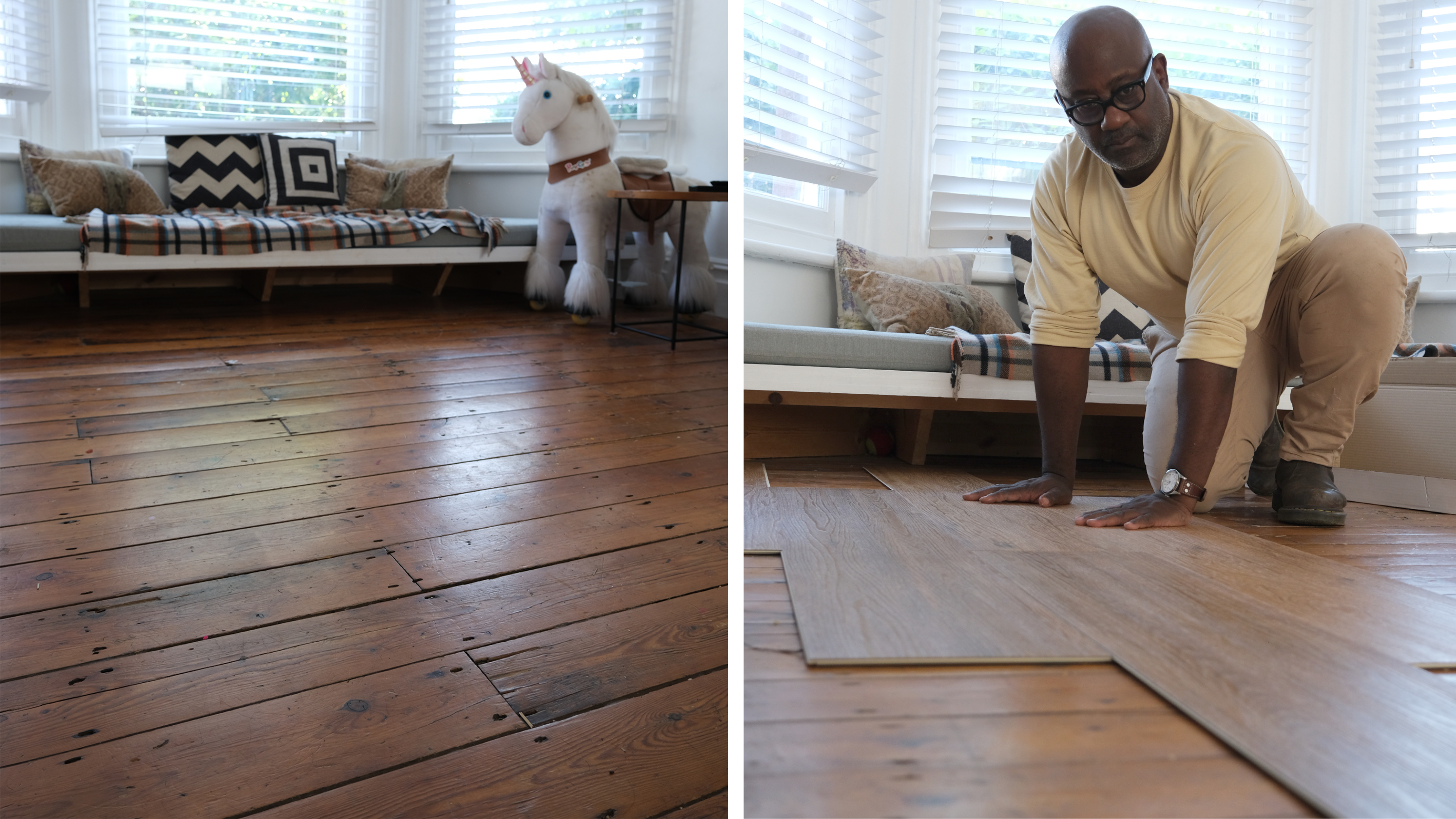 TV presenter and interiors consultant Kunle Barker's living room renovation with Karndean Baltic Limed Oak flooring