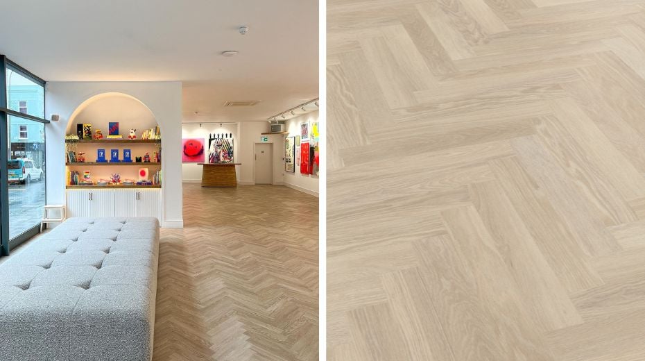 Dutch Limed Oak herringbone flooring from our Knight Tile collection