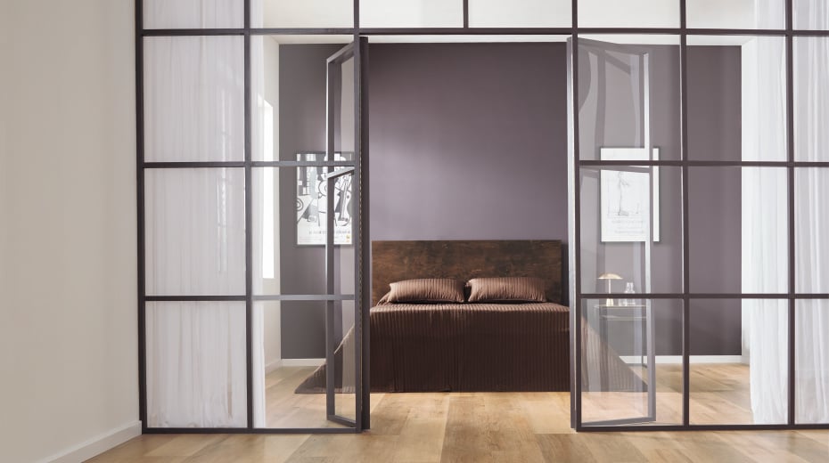 Warm Ash RKP8103 in a purple bedroom with clean lines