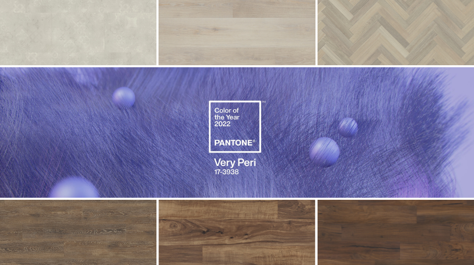 Pantone's Very Peri with collage of coordinating Karndean floors