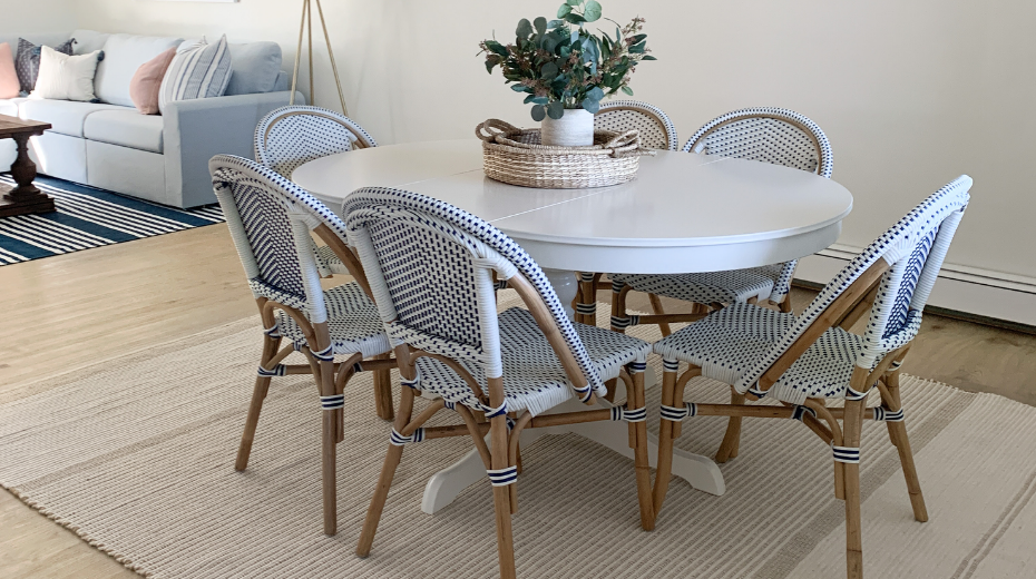 Dining room with table, chairs and woven rung on Washed Butternut RKP8108 floors