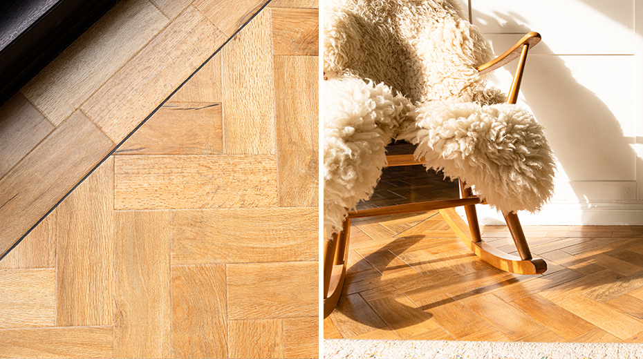 Karndean Blond oak parquet flooring in Agnes living room close up