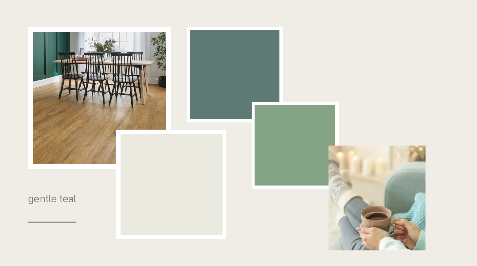 Glenmore Oak from our Van Gogh collection paired with Little Greene’s Joanna, Pleat and Aquamarine-Deep