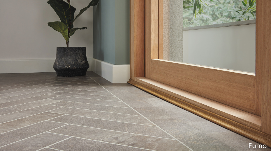 Karndean Designflooring fumo stone tiles herringbone flooring