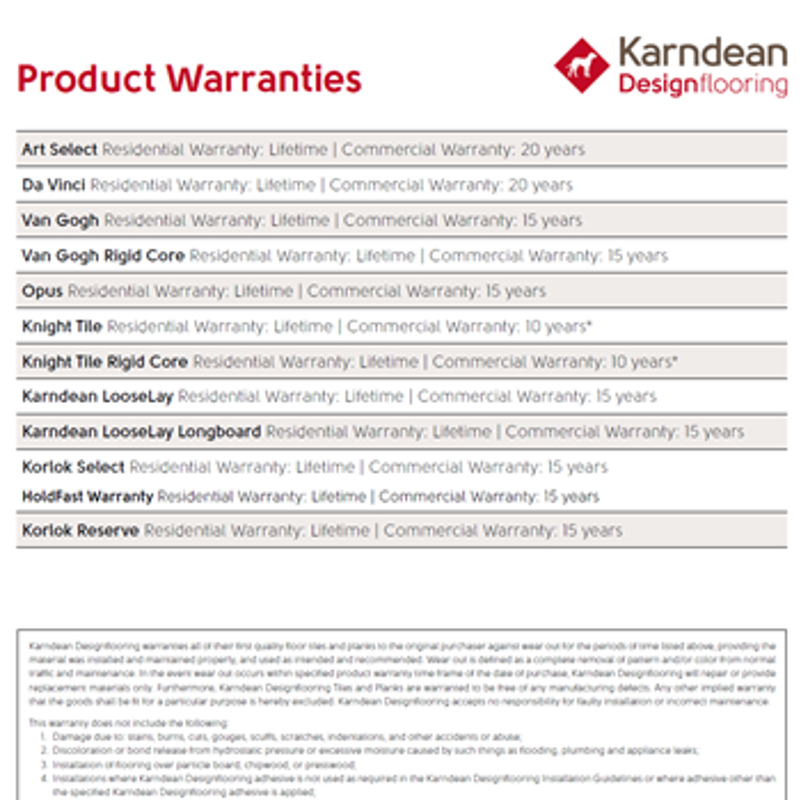 Commercial LVT Product Warranties