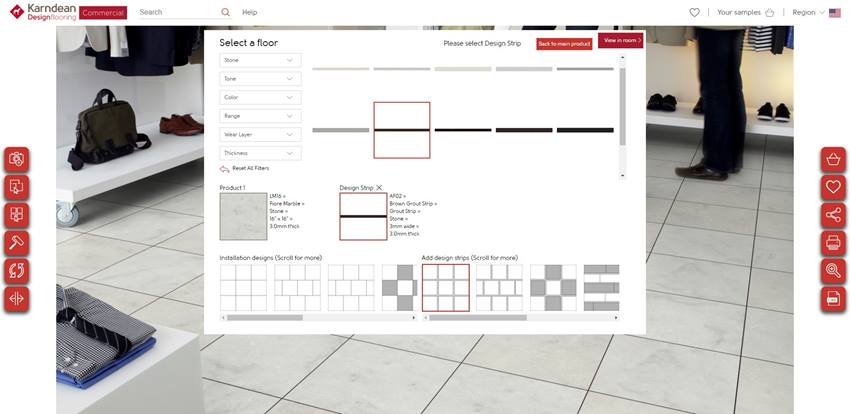 Floorstyle tool navigation showing how to select a grout strip and laying pattern