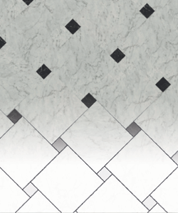 Stone LVT floor in a pinwheel pattern