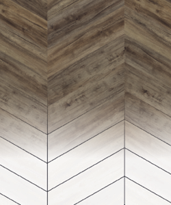 Loose lay wood planks in a chevron pattern