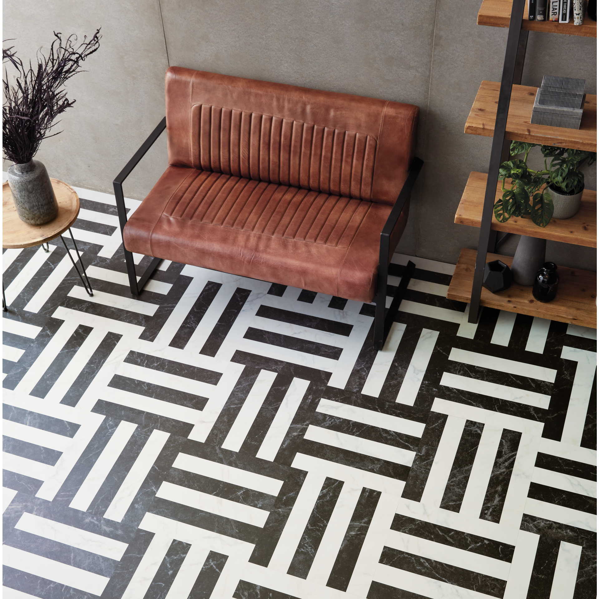 Knight Tile Herringbone Midnight Marble